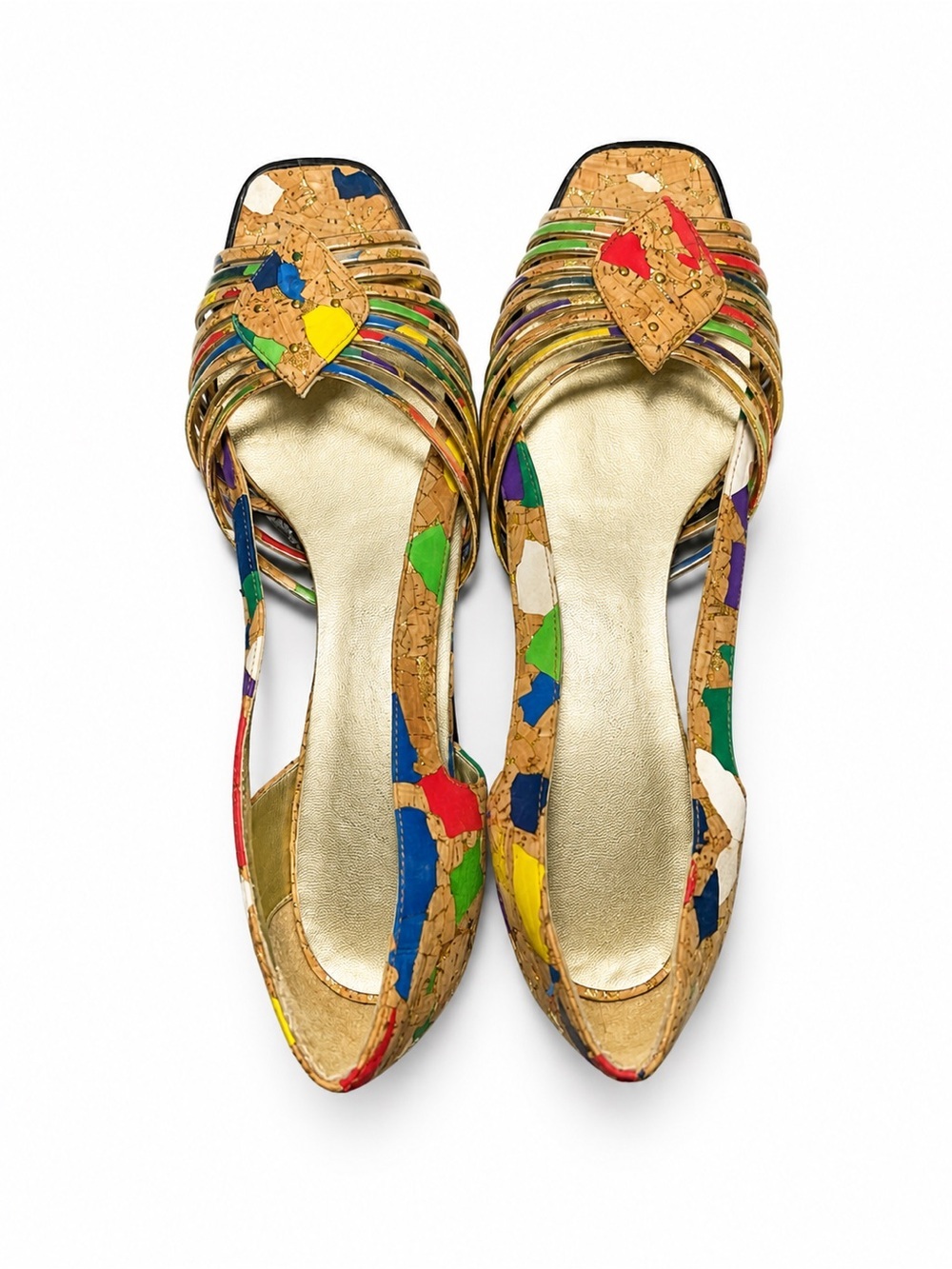 Vintage Margaret J Multicolor Cork Mosaic Slingback Heels|Artistic Wearable Art - Picture 2 of 4